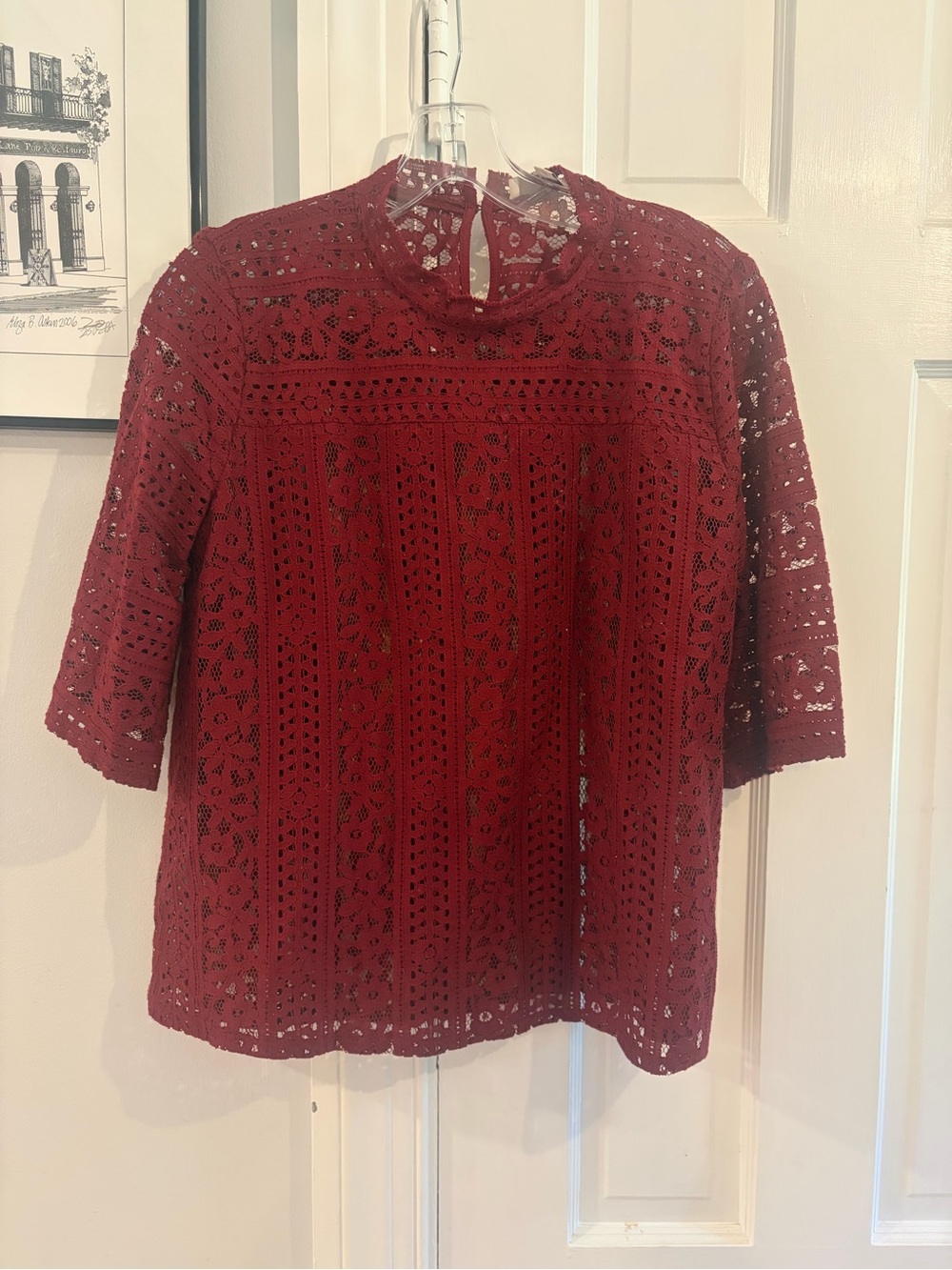 LOFT Burgundy Crochet Lace Blouse